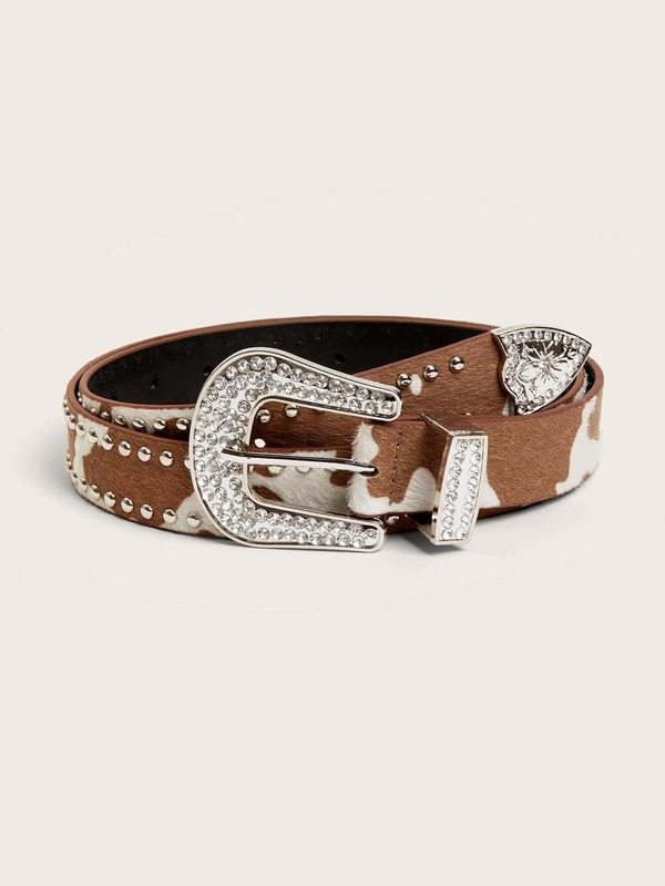 水鑽裝飾幾何搭扣皮帶