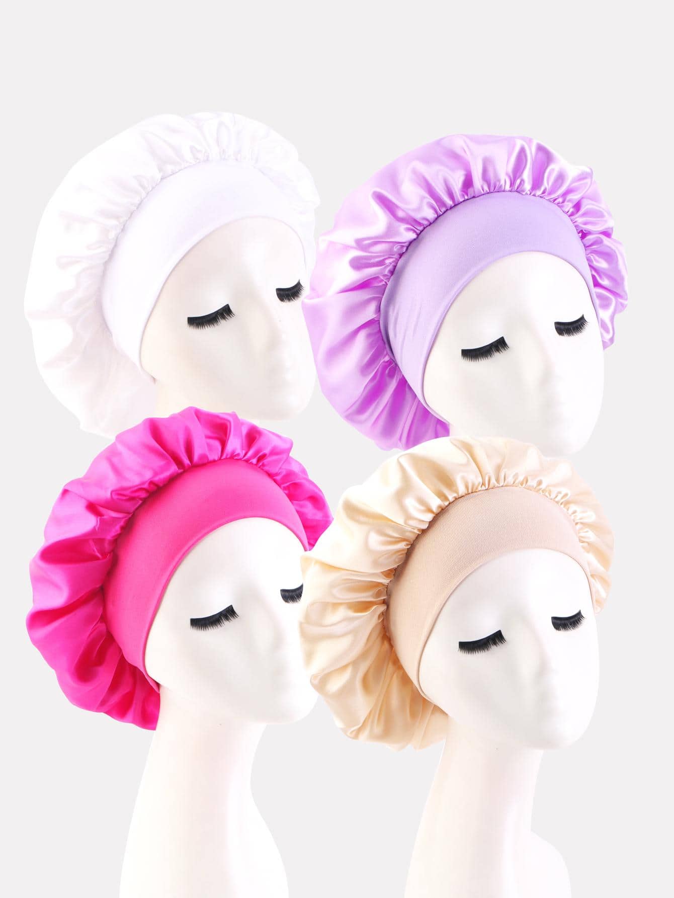 4入組女士素色休閒髮帽適用於室內