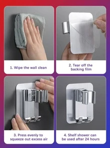 1 件/2 件可调节淋浴喷头支架，浴室配件，无需钻孔，通用 - 銀色 - 查看 5