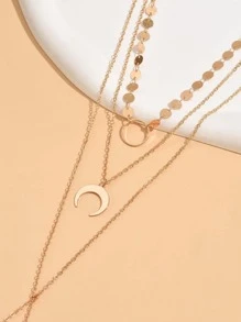 1 pièce Collier à plusieurs rangs avec pendentif de croissant de lune et feuille dorés pour femmes, convient pour les vacances et le port quotidien. La chaîne faite main peut être coupée à la longueur désirée avec une quantité de pendentifs ajustable