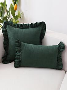 1 vỏ gối viền bèo nhún bằng da lộn hoặc gối thắt lưng, vỏ gối trơn màu viền hoa tươi trẻ trung không có ruột, dùng để trang trí phòng khách, phòng ngủ, ghế sofa - Màu xanh lá cây đậm - Xem 1