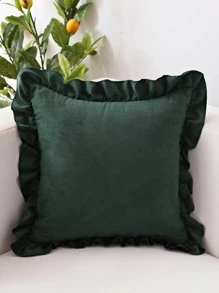 1 vỏ gối viền bèo nhún bằng da lộn hoặc gối thắt lưng, vỏ gối trơn màu viền hoa tươi trẻ trung không có ruột, dùng để trang trí phòng khách, phòng ngủ, ghế sofa - Màu xanh lá cây đậm - Xem 2