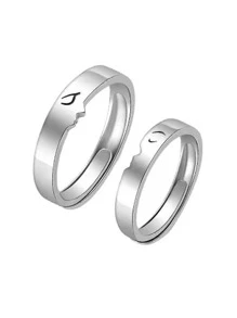 2pcs/set Fashionable Figure Detail Ring For Couple For Daily Decoration - Silver - View 3