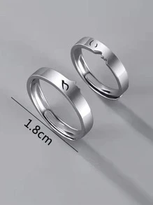 2pcs/set Fashionable Figure Detail Ring For Couple For Daily Decoration - Silver - View 2