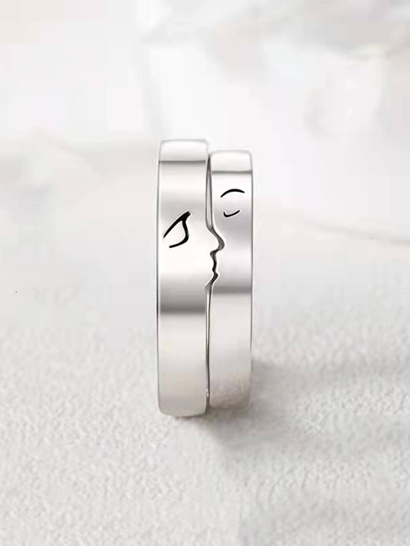 2pcs/set Fashionable Figure Detail Ring For Couple For Daily Decoration - Silver - View 1