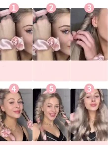 1pc No-Heat Sponge Curl Hair Styling Tool, Slouchy Person Sleep Wave Curler - Pink - View 3