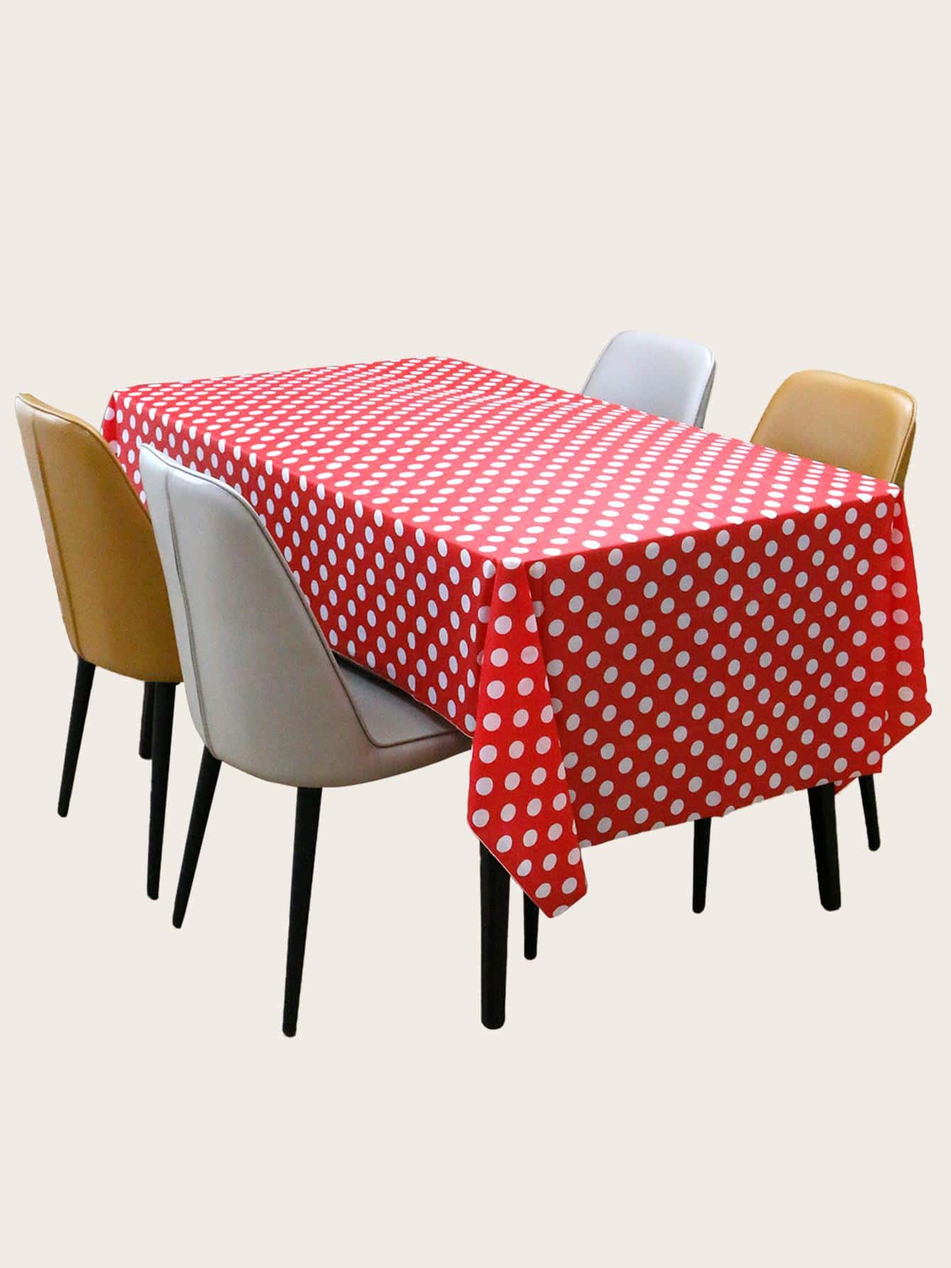 1pc Polka Dot Pattern Disposable Table Cover, Modern PEVA Disposable Tablecloth For Kitchen - Red - View 1
