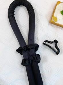 1 pieza Rizado de cabello sin calor con esponja holgada, herramienta para peinado - Negro - Ver 2