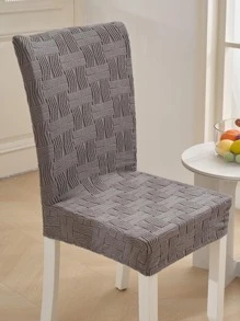 1pc Geometric Design Chair Cover, Simple Polyester Chair Slipcover For Dining Room