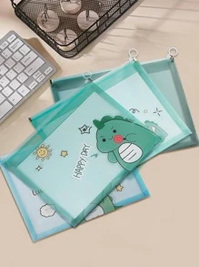4pcs Cartoon Dinosaur Pattern Document Organizer - Green - View 1