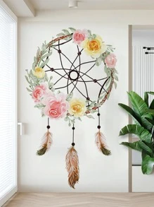 1pc Dreamcatcher & Floral Pattern Wall Sticker E-I-D - Multicolor - View 1