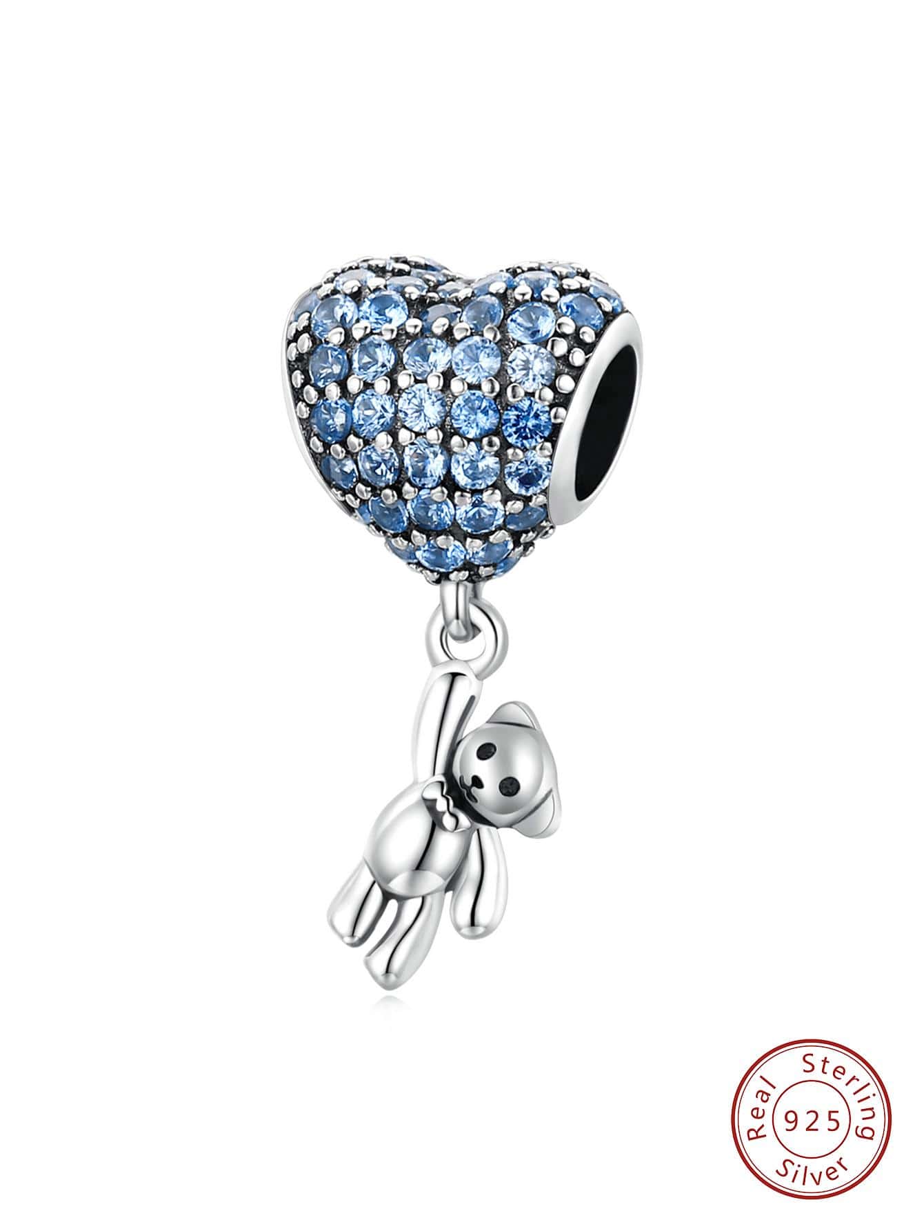 1 pièce Pendentif DIY à la mode zircone cubique ours avec ballon design argent pour femme pour fabrication de bijoux DIY - Bleu azur - Voir 1