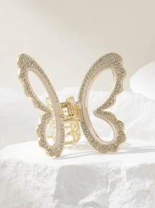 1入組女士水鑽蝴蝶設計魅力四射髮爪適用於頭髮裝飾用品 - 米色 - 查看 3