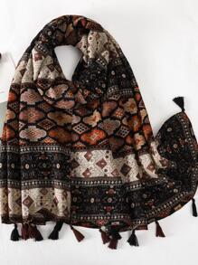 1條波西米亞風格女士幾何圖案流蘇裝飾時尚圍巾，適用於日常生活 - 彩色 - 查看 6