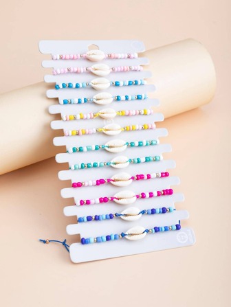 12pcs/Set Colorful Beaded Bohemian Braided Bracelets, Hawaiian Style Beach Jewelry For Women & Couples, Summer