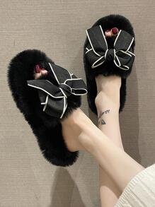 Dép đi trong nhà có nơ trang trí cho phụ nữ, Dép đi trong phòng ngủ Preppy Polyester - màu đen - Xem 2