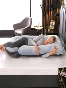 1pc Crystal Velvet Dual-Tone Light Grey-Navy Maternity Pillow - Black - View 4