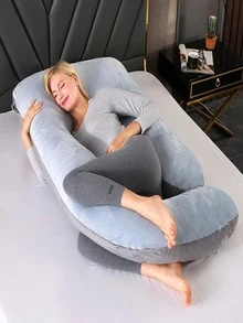 1pc Crystal Velvet Dual-Tone Light Grey-Navy Maternity Pillow - Black - View 2