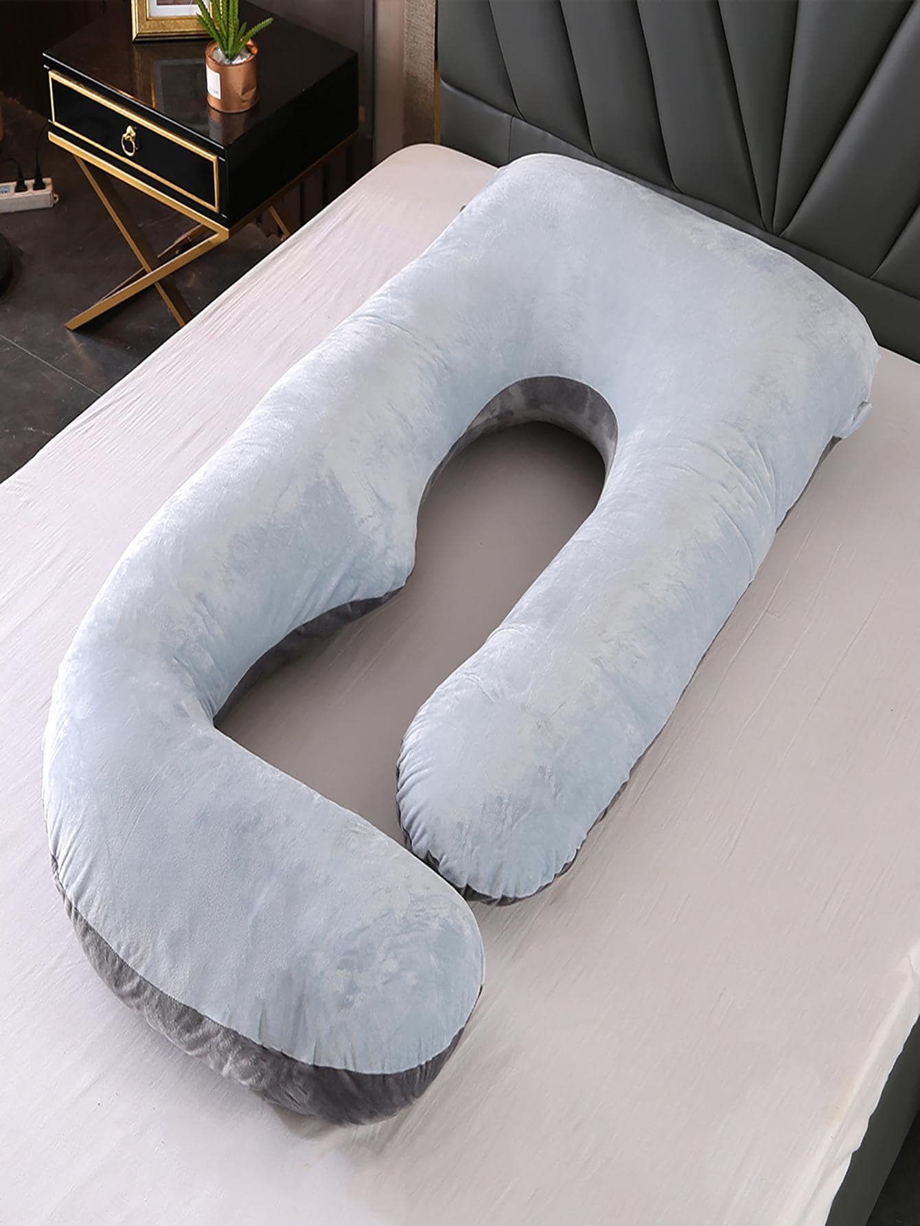 1pc Crystal Velvet Dual-Tone Light Grey-Navy Maternity Pillow - Black - View 1