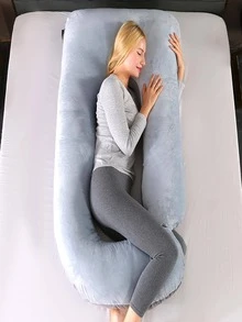 1pc Crystal Velvet Dual-Tone Light Grey-Navy Maternity Pillow - Black - View 9