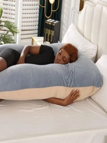 1pc Two Tone Pillow, Simple Maternity Pillow For Bed - Khaki - View 3