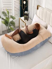 1pc Two Tone Pillow, Simple Maternity Pillow For Bed - Khaki - View 5