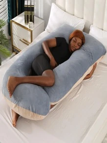 1pc Two Tone Pillow, Simple Maternity Pillow For Bed - Khaki - View 2