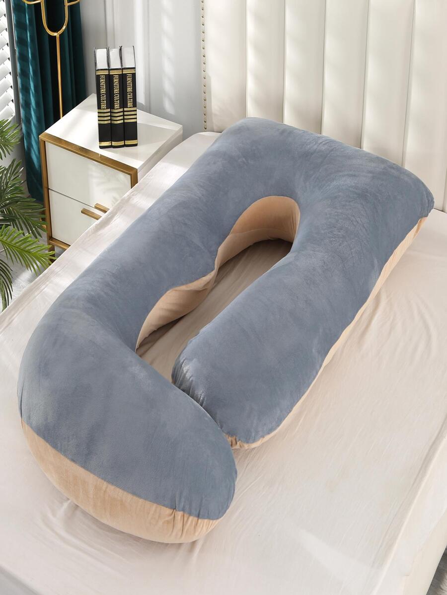 1pc Two Tone Pillow, Simple Maternity Pillow For Bed - Khaki - View 1