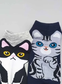 5雙女性卡通貓和小狗樣式可愛船襪適用於日常 - 彩色 - 查看 7