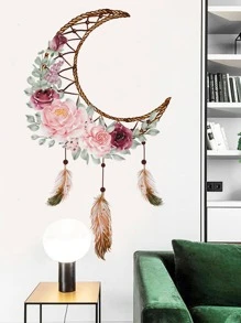 1 件月亮和花朵图案墙贴，贴纸，墙贴花，乙烯基贴花，用于家居装饰，春季装饰品让您的家焕然一新，节日装饰贴纸礼物生日毕业 - 彩色 - 查看 5