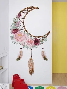 1 件月亮和花朵图案墙贴，贴纸，墙贴花，乙烯基贴花，用于家居装饰，春季装饰品让您的家焕然一新，节日装饰贴纸礼物生日毕业 - 彩色 - 查看 4