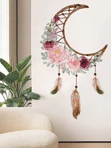 1 件月亮和花朵图案墙贴，贴纸，墙贴花，乙烯基贴花，用于家居装饰，春季装饰品让您的家焕然一新，节日装饰贴纸礼物生日毕业 - 彩色 - 查看 2