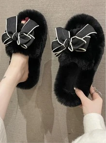 Dép đi trong nhà có nơ trang trí cho phụ nữ, Dép đi trong phòng ngủ Preppy Polyester - màu đen - Xem 1