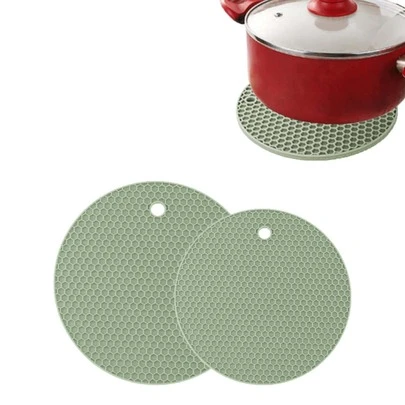 2 Cái/bộ Silicone Cách Nhiệt Miếng Lót Hiện Đại Màu Xanh Ô Liu Tổ Ong Họa Tiết Hình Tròn Chống Trượt Potholder Cho Nhà Bếp