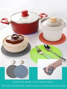 2 piezas/set Agarradera de ollas de silicona aislamiento moderno rosado con textura de panal redondo antideslizante para cocina