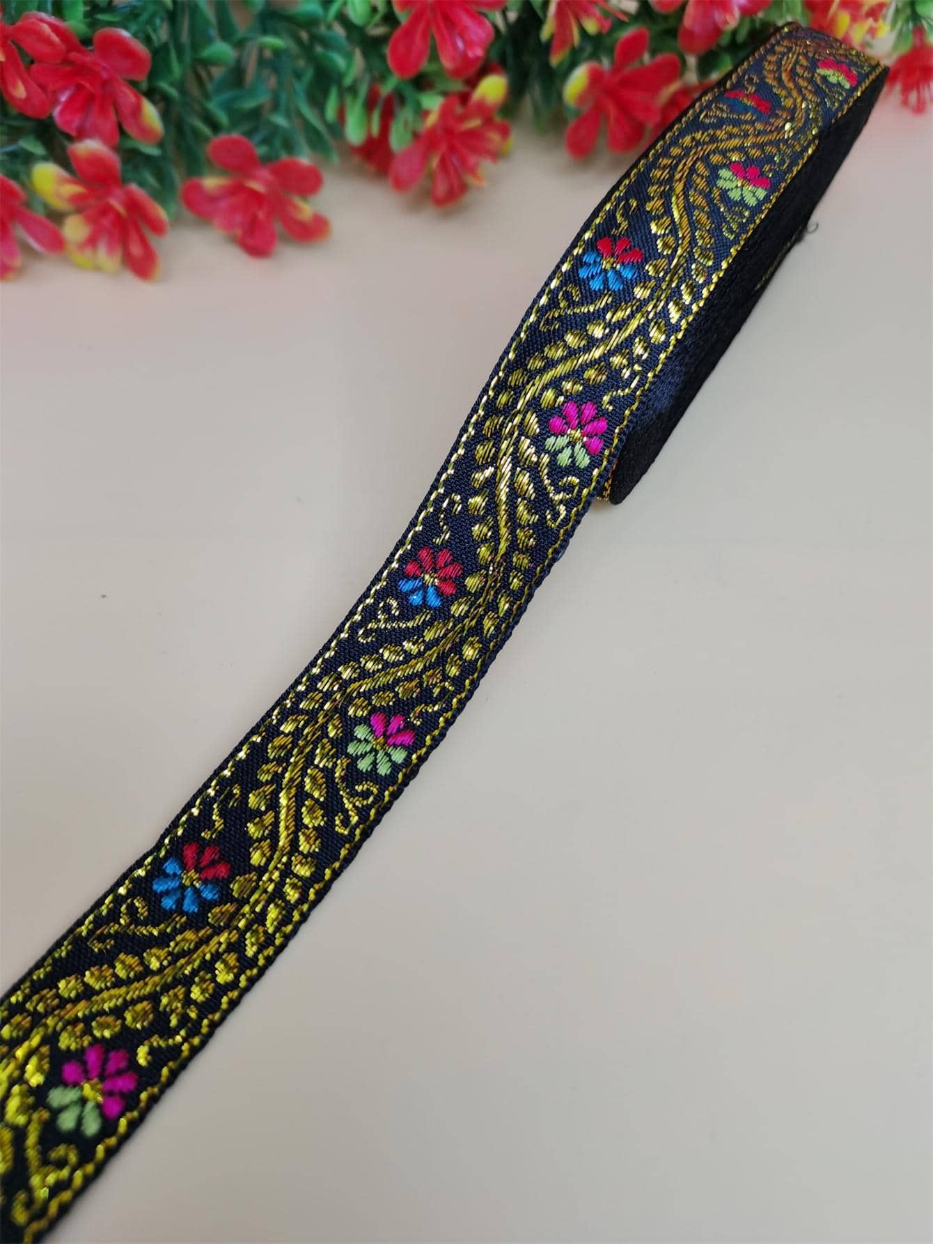 1 cuộn vải ren thêu hoa tự làm - màu đen - Xem 1