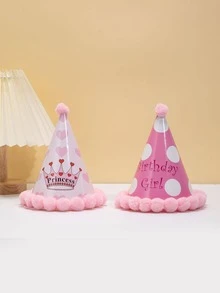 2pcs Slogan Graphic Pom Pom Decor Party Hat - Multicolor - View 3