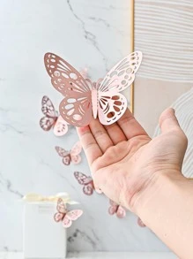 12pcs Paper Butterfly Sticker, 3D Hollow Butterfly Decal For Wall Decor,Stickers,Wall Decal, Vinyl Decal For Home Decorations,Spring Decoration Items Refresh Your Home,Rama Decoration Stickers - Rose Gold - View 5