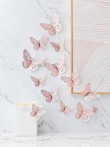 12pcs Paper Butterfly Sticker, 3D Hollow Butterfly Decal For Wall Decor,Stickers,Wall Decal, Vinyl Decal For Home Decorations,Spring Decoration Items Refresh Your Home,Rama Decoration Stickers - Rose Gold - View 1