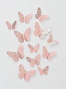 12pcs Paper Butterfly Sticker, 3D Hollow Butterfly Decal For Wall Decor,Stickers,Wall Decal, Vinyl Decal For Home Decorations,Spring Decoration Items Refresh Your Home,Rama Decoration Stickers - Rose Gold - View 6