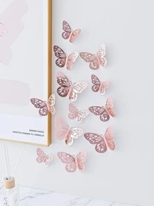 12pcs Paper Butterfly Sticker, 3D Hollow Butterfly Decal For Wall Decor,Stickers,Wall Decal, Vinyl Decal For Home Decorations,Spring Decoration Items Refresh Your Home,Rama Decoration Stickers - Rose Gold - View 4