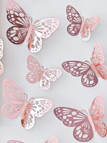 12pcs Paper Butterfly Sticker, 3D Hollow Butterfly Decal For Wall Decor,Stickers,Wall Decal, Vinyl Decal For Home Decorations,Spring Decoration Items Refresh Your Home,Rama Decoration Stickers - Rose Gold - View 3