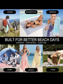 2入組流蘇裝飾沙灘巾，快乾超大超細纖維浴巾，適合度假、旅行、游泳