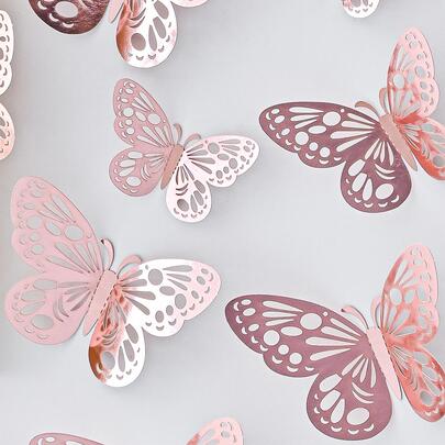 12 miếng dán giấy hình bướm, miếng dán hình bướm rỗng 3D dùng để trang trí tường, miếng dán, miếng dán tường, miếng dán vinyl dùng để trang trí nhà cửa, vật dụng trang trí mùa xuân làm mới ngôi nhà của bạn, miếng dán trang trí Rama