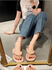 女性極簡風格翻動學院戶外粉色的乙烯-乙酸乙烯共聚物拖鞋 - 粉色 - 查看 2