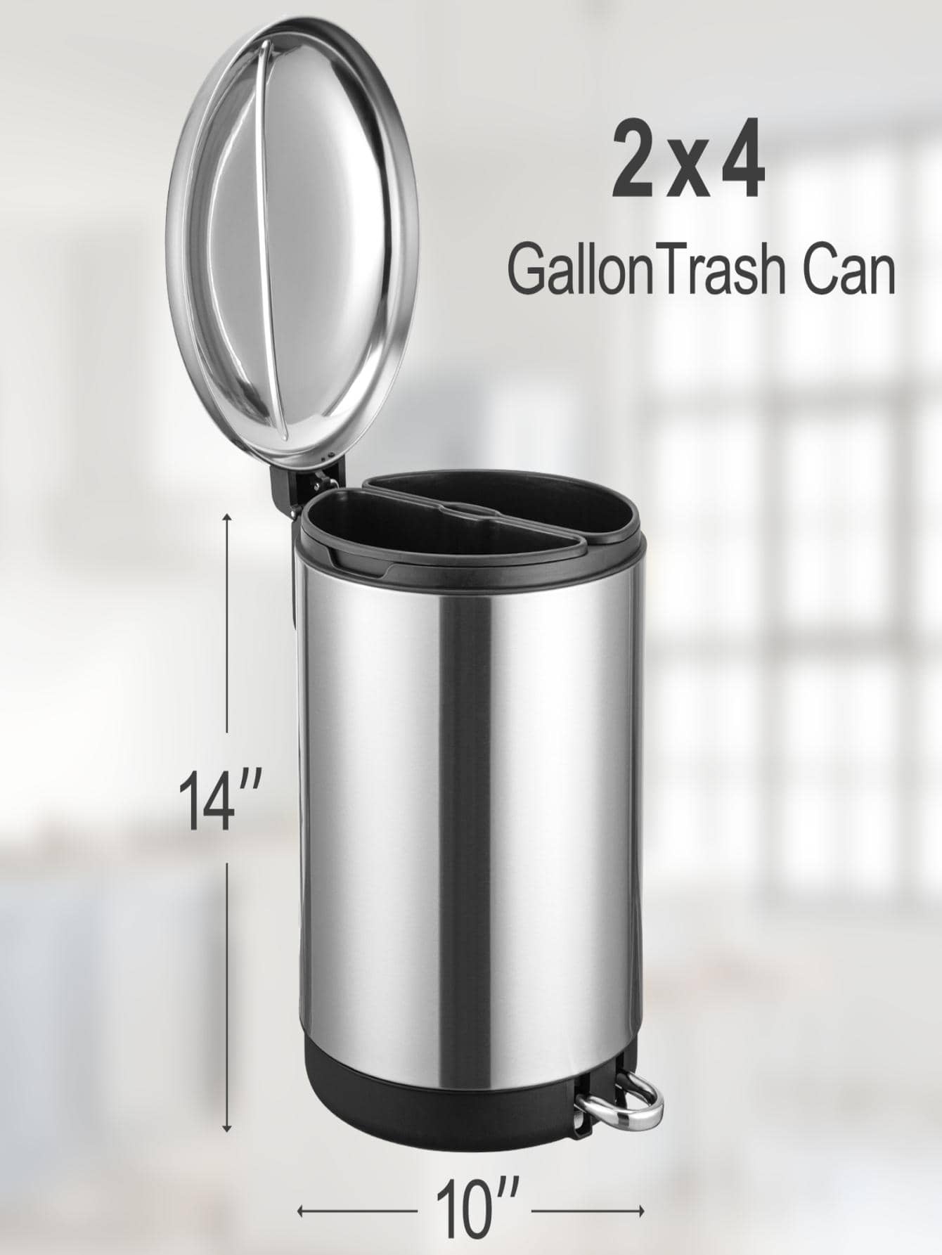 Dual Garbage Can, 8 Gallon 30 Liter Kitchen Stainless Steel Double