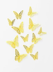 12pcs/Set Foldable Holographic Butterfly Sticker, Hollow Paper Wall Decorative Sticker For Home Decor, Stickers, Wall Decal, Vinyl Decal For Home Decorations, Spring Decoration Items Refresh Your Home, Festival Decoration Stickers Gifts Birthday Graduation School Decor School Surprise Dormitory Decor Back To School Room Decor School Supplies - Gold - View 6