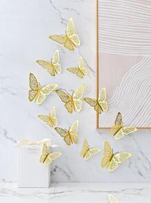 12pcs/Set Foldable Holographic Butterfly Sticker, Hollow Paper Wall Decorative Sticker For Home Decor, Stickers, Wall Decal, Vinyl Decal For Home Decorations, Spring Decoration Items Refresh Your Home, Festival Decoration Stickers Gifts Birthday Graduation School Decor School Surprise Dormitory Decor Back To School Room Decor School Supplies - Gold - View 4