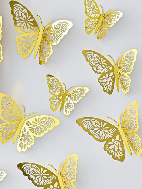 12pcs/Set Foldable Holographic Butterfly Sticker, Hollow Paper Wall Decorative Sticker For Home Decor, Stickers, Wall Decal, Vinyl Decal For Home Decorations, Spring Decoration Items Refresh Your Home, Festival Decoration Stickers Gifts Birthday Graduation School Decor School Surprise Dormitory Decor Back To School Room Decor School Supplies