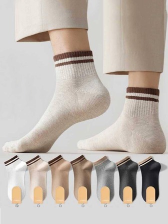 5 pares Calcetines invisibles de moda con estampado de rayas para hombre, para uso diario, para el gimnasio